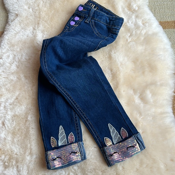 V Gold Other - Girls 6T V Gold Sequin Unicorn Cuff Blue Jeans w/ Purple Heart Buttons